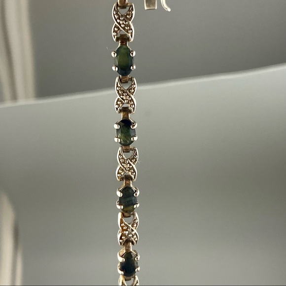 Sterling silver tennis bracelet w/ sapphires - Picture 2 of 6